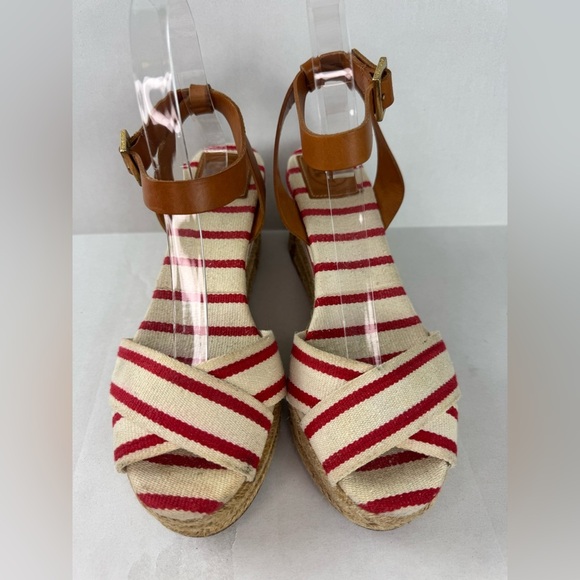 Tory Burch Red and Tan Espadrilles with Striped Design Size 9 - Picture 1 of 13